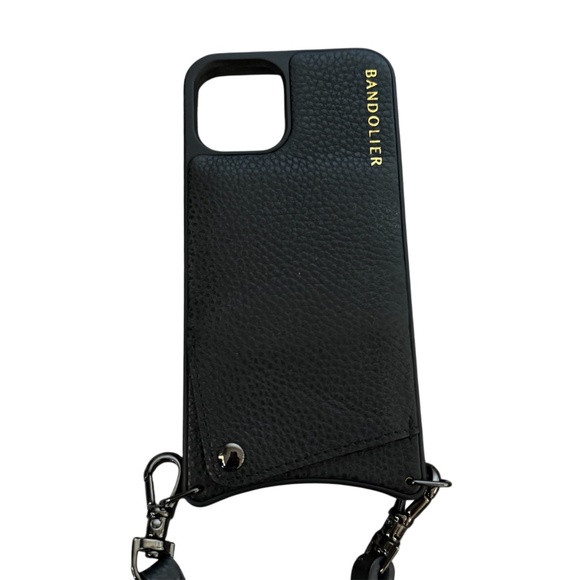 Bandolier Emma Pebbled Leather Crossbody Phone Case iPhone 11 Pro Black Pewter - Picture 2 of 3